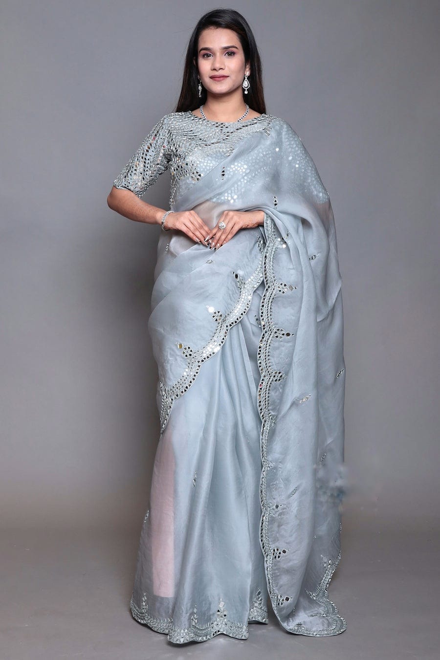 Sz 01 New Triangle Heavy Organza Embroidery Wholesale Party Wear Sarees